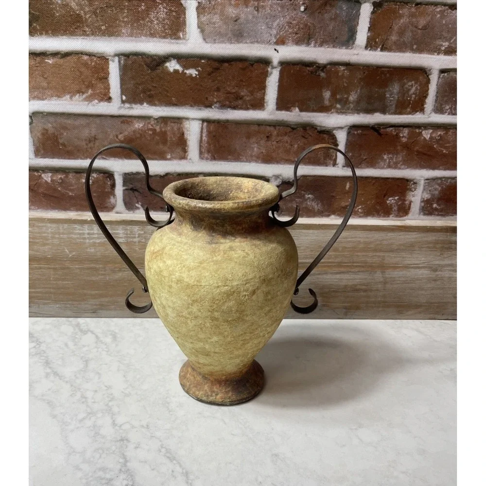 Antique Terracotta Single Metal Handle  Vase Jug